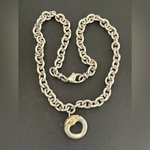 Movado Sterling Silver & 18k Gold  Diamond Heart Necklace (B129)